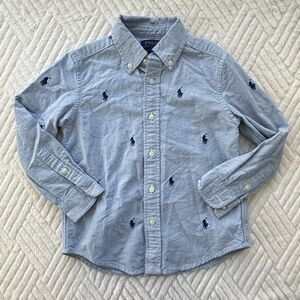 Polo Ralph Lauren Boys Size 4 Button Down Shirt Blue Pony Cotton Top